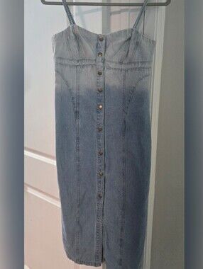 Forever 21 Denim Button-Front Midi Dress with Spaghetti Straps
